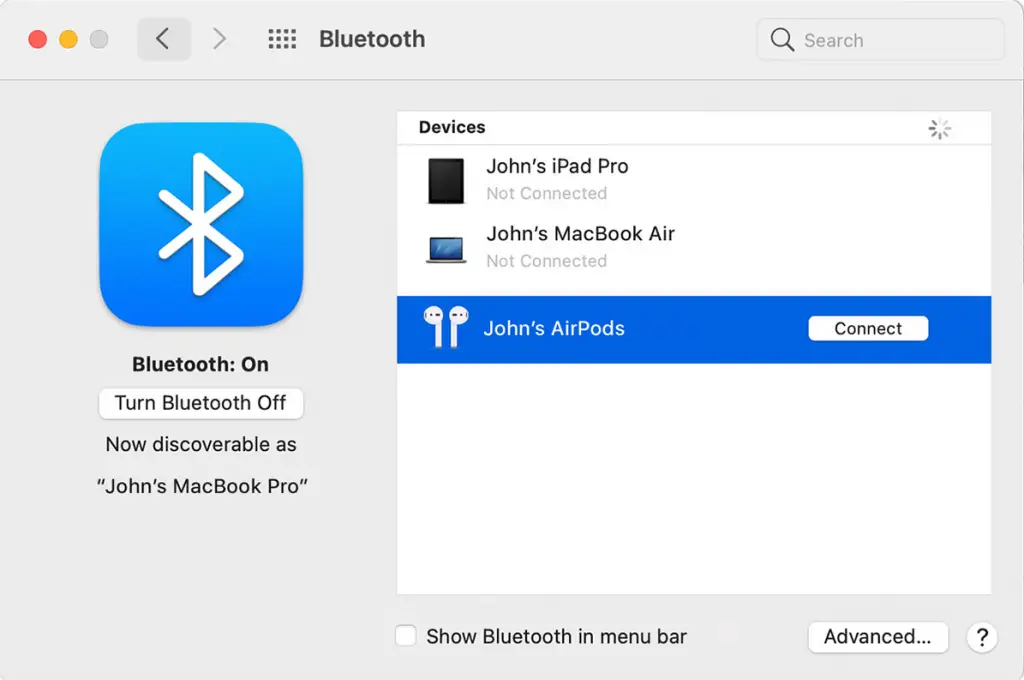 Wybierz słuchawki AirPods w Urządzeniach na komputerze Mac