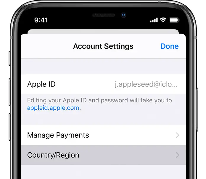 Zmień region Apple ID